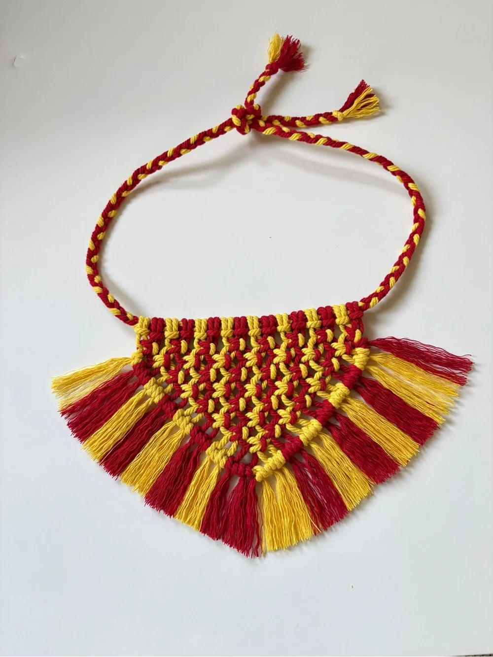 Red and Gold Macrame Dog Bandana | Fall, Halloween Pet Accessory